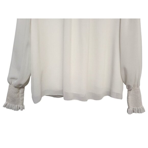 Aritzia Wilfred Valencia Blouse Light Birch Ivory Chiffon Mock Neck Top - Picture 11 of 15